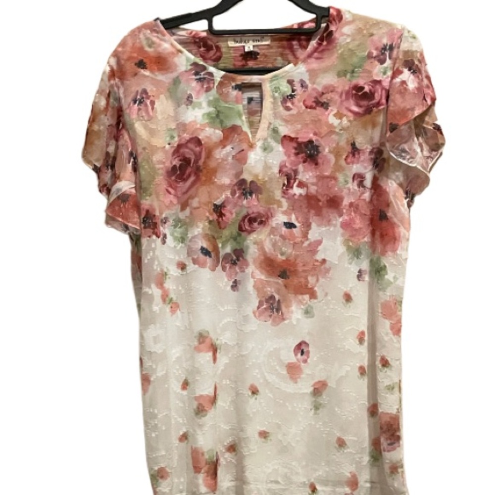 Indigo Soul  Layered Floral Pattern short sleeve top